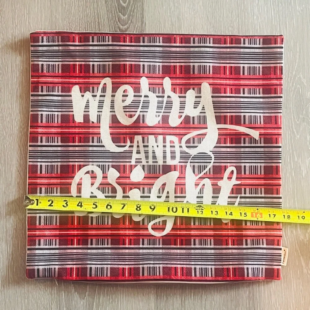 Festive Red Plaid 'Merry and Bright' Pillow Cover